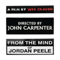 Wes Craven, John Carpenter and Jordan Peele enamel pins, shown at equal width